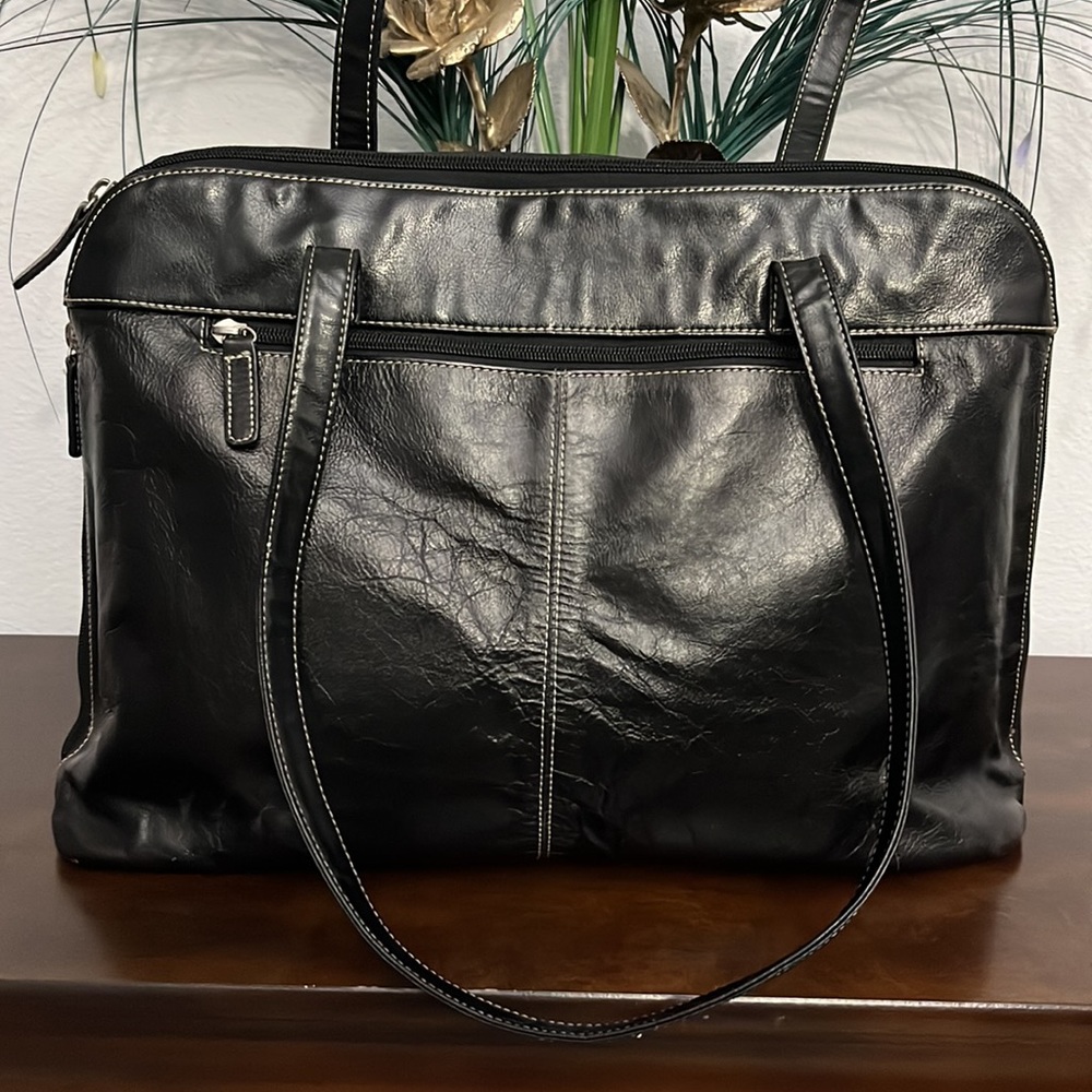 Buxton Leather Business Euro Travel Black Shoulder/Tote Laptop & Accessory Bag View 2